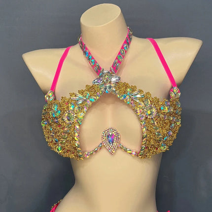 Sparkly Crystal Wire Bra Halter Top Samba Carnival Costume
