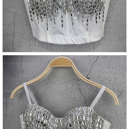 Crystal Beaded Bustier Corset Crop Top Nightclub Party Bralette