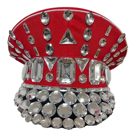 Rhinestone Studded Military Captain Hat & Stage Performance Security Cap