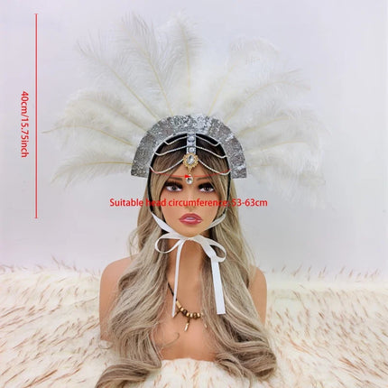 Caribbean Carnival Graduation Ball Feather Headdress & Stage Hair Accessory