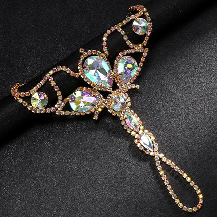 Geometric Rhinestone Finger Bracelet – Elegant Crystal Hand Chain Ring Jewelry for Festivals, Weddings & Clubwear
