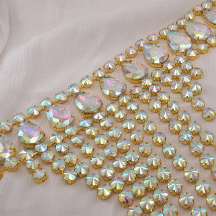 Rhinestone Glass Crystal & AB Drop Tassel Choker Necklace