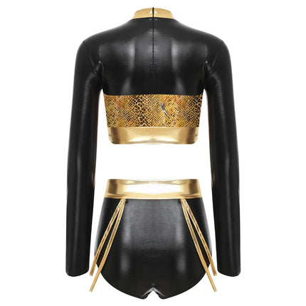 Fishnet Mesh & Metallic 2-Piece Bodysuit & Shorts Rave Costume Set