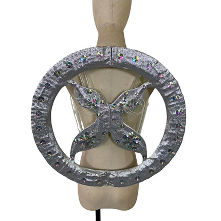 Rhinestone-Embellished Feather Backpiece Frame with Harness