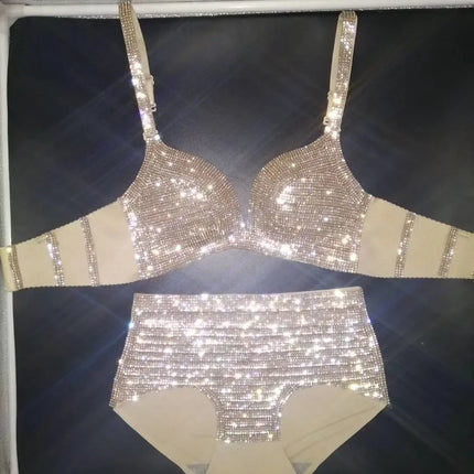 Dazzling Shimmer Crystal Bikini & High-Waist Dance Performance Costume Set