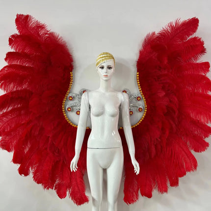 Two-Layer Feather Backpiece with Matching Rhinestone Headdress