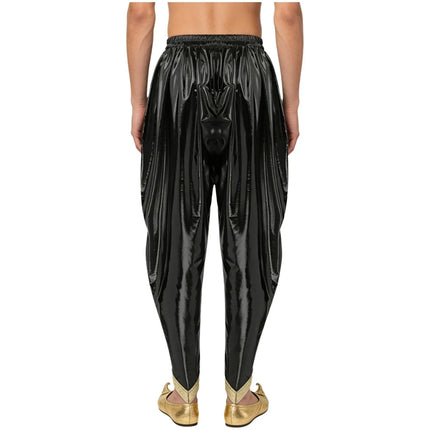 Men's Metallic Shiny Harem Dhoti Pants Gold Brocade Trim Prince Cosplay Costume