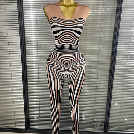Zebra Print Illusion Catsuit & Feather Wing Bolero Jacket 2-Piece Stage Costume Set