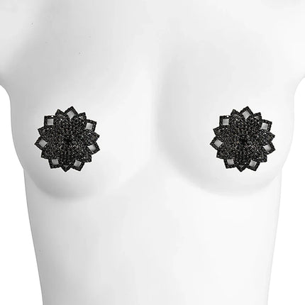 Sparkly Rhinestone Ornate Starburst Reusable Nipple Pasties Self-Adhesive Breast Covers