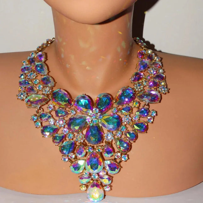 AB Rhinestone Flower Choker Necklace