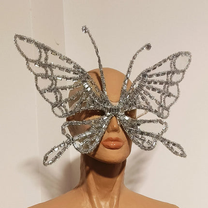 Silver Crystal Mesh 3D Butterfly Rhinestone Wings Jumpsuit