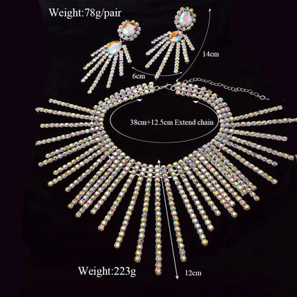 Rhinestone Tassel Necklace & Earring Set