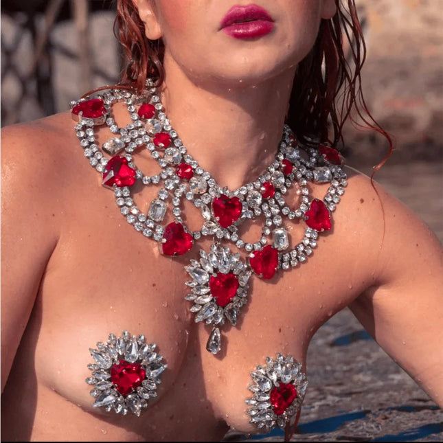 Crystal Rhinestone AB & Necklace & Pasties Set