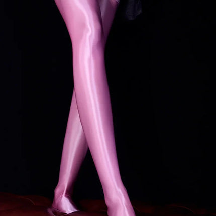 80D Lace Trim Oil Shiny Thigh-High Stockings Glossy Shaping Lingerie Stockings