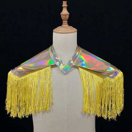 Metallic Laser Fringe Shoulder Armor & Tassel Vest Stage Costume