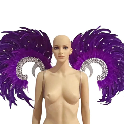 Showgirl Feather Wing Backpiece with Rhinestone Scroll Frames