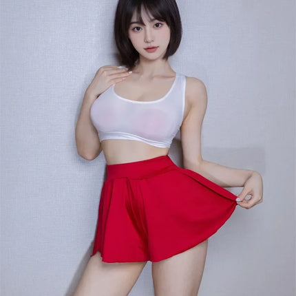 Ice Silk High-Waist Split Flared Mini Shorts High-Stretch Micro Hot Pants
