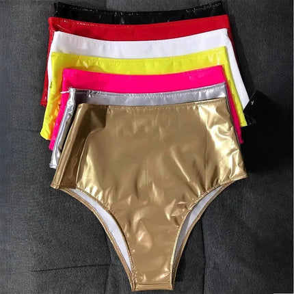 The Stardust Spotlight High-Waist Shorts – Glossy Patent Leather Showgirl Hot Pants