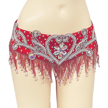 Sparkly Beaded Belly Dance Bra & Fringe Hip Belt Two-Piece Stage Costume Set