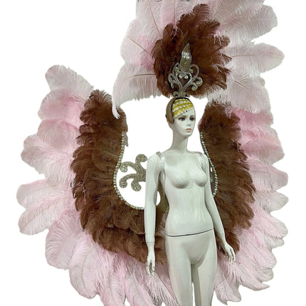 Two-Layer Feather Backpiece with Matching Rhinestone Headdress