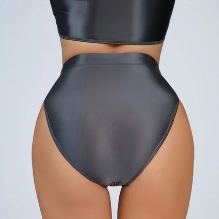 High-Waist Oil Glossy Sheer G-String Thong Satin Smooth Seamless Briefs