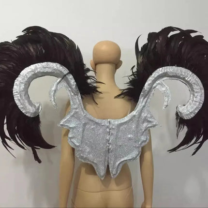 Showgirl Feather Wing Backpiece with Rhinestone Scroll Frames