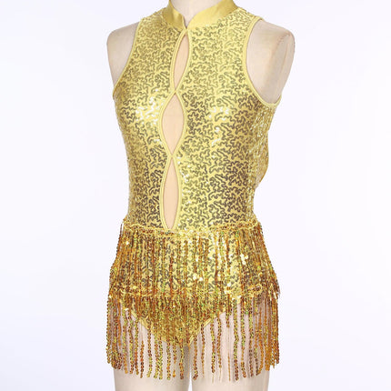 Glitter Sequin Fringe Latin Dance Leotard & Backless Performance Bodysuit