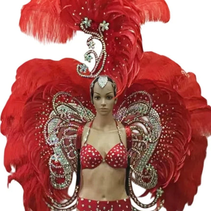 Ornate Red Feather & Rhinestone Carnival Set