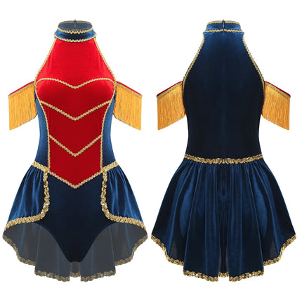 Women's Velvet Circus Ringmaster Sequin Tassel Jumpsuit & Tailcoat