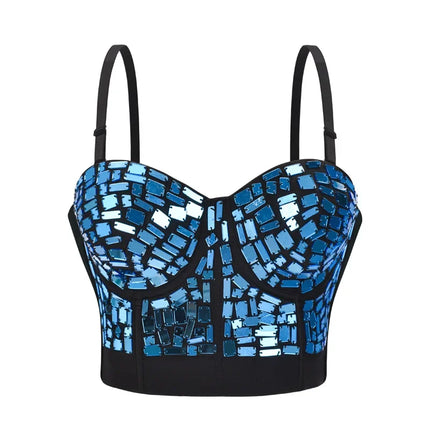 The Stardust Prism Siren – Mirror Embellished Push-Up Bustier Corset Top