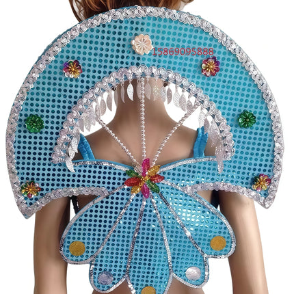 Sequined Butterfly-Style Costume Backpiece with Draped Chain