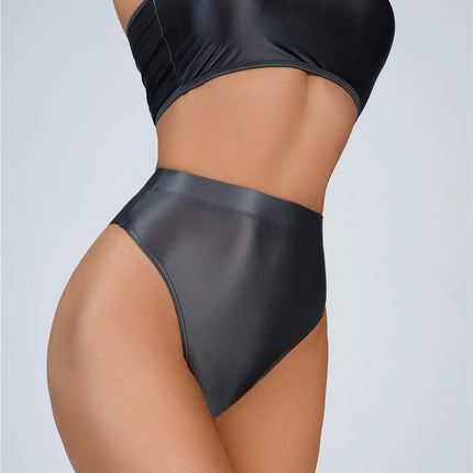 High-Waist Oil Glossy Sheer G-String Thong Satin Smooth Seamless Briefs