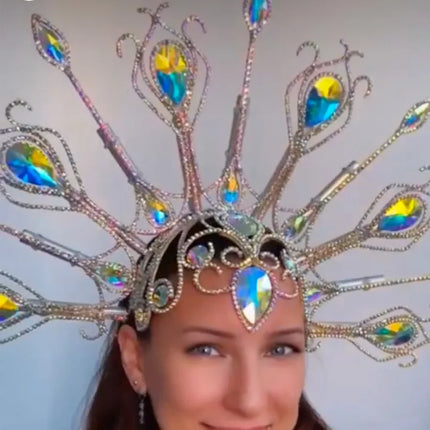 Luxury Peacock Rhinestone Statement Crown – Oversized Crystal Headpiece & Show-Stopping Hair Jewelry for Fashion Shows, Galas & Festivals