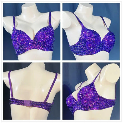 The Stardust Prism Sirena – Deluxe Beaded & Sequined Push-Up Belly Dance Bra Top
