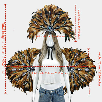 Unisex Artisanal Feather Headdress & Wings Carnival Performance Set