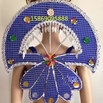 Sequined Butterfly-Style Costume Backpiece with Draped Chain