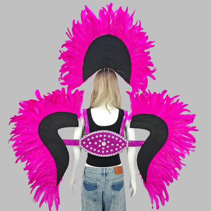 Carnival Elegant Ladies Feather Headdress Wings Two-Piece Role Play Catwalk Halloween Masquerade Carnival Party Suit