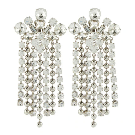 Geometric Crystal Tassel Clip-On Earrings – No-Piercing Statement Dangle Earrings for Brides, Weddings & Gala Events