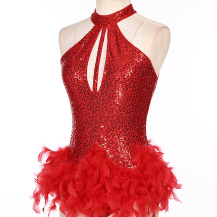 The Stardust Empress Royale – Sequined & Feathered Latin Dance Leotard Dress