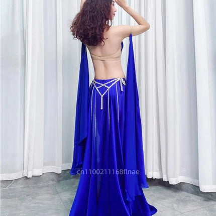 Rhinestone Studded Top & High-Slit Long Skirt Belly Dance Performance Set