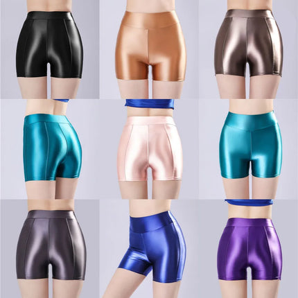 Smooth Shiny Satin Wet-Look Booty Shorts Candy Color Safety Shorts