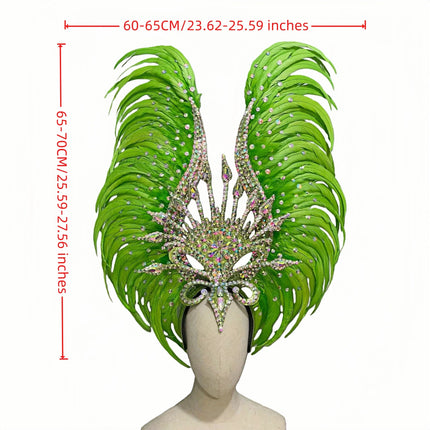 The Stardust Vertigo – Emerald Green Feathered Carnival & Samba Headdress