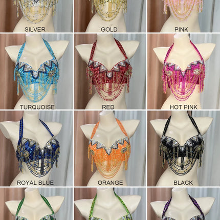 The Stardust Prism Sirena – Deluxe Beaded & Sequined Belly Dance Bra Top