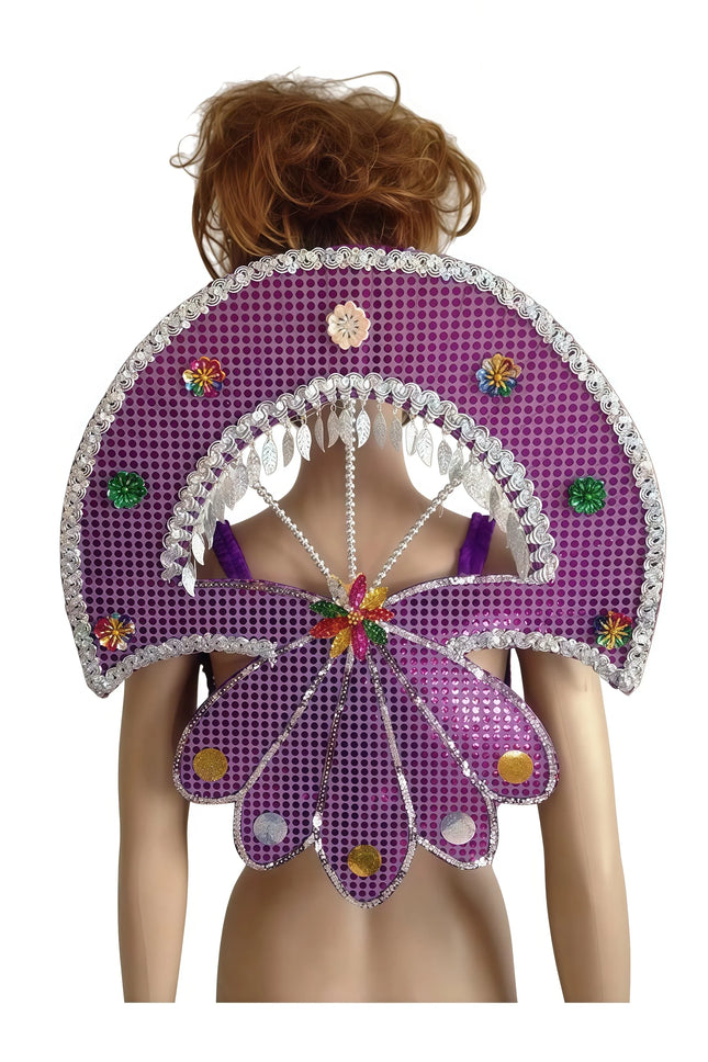 Sequined Butterfly-Style Costume Backpiece with Draped Chain