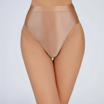 High-Waist Oil Glossy Sheer G-String Thong Satin Smooth Seamless Briefs