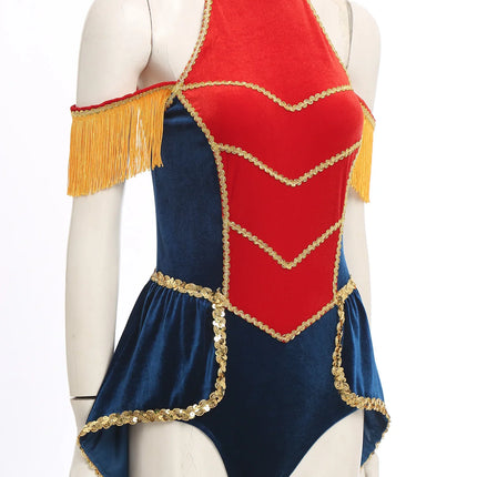 Women's Velvet Circus Ringmaster Sequin Tassel Jumpsuit & Tailcoat
