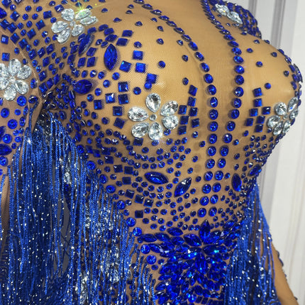Sparkly Rhinestone Tassel High-Cut Stage Performance Bodysuit Dance Leotard