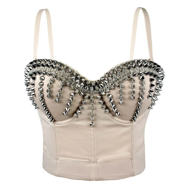 Sparkly Diamond Rhinestone Corset Top Showgirl Stage Performance Push-Up Bustier