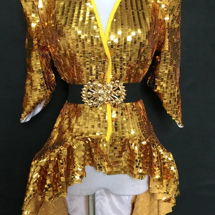 Sequined Shoulder Pad Tuxedo Leotard & Stage Performance Costume