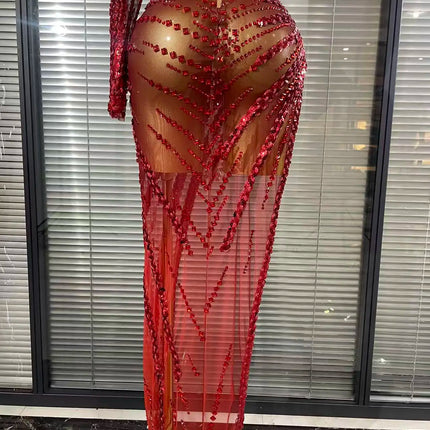 Gold Crystal Illusion Sweetheart Gown High-Slit Mermaid Train Evening Dress